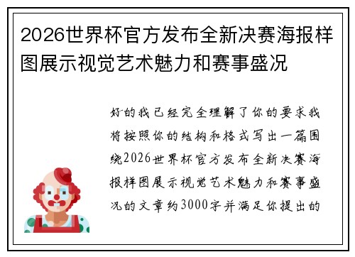 2026世界杯官方发布全新决赛海报样图展示视觉艺术魅力和赛事盛况 2026世界杯官方发布全新决赛海报样图展示视觉艺术魅力和赛事盛况